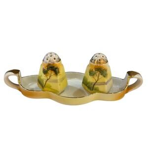 Vintage Noritake Tree in the Meadow salt and pepper set with tray